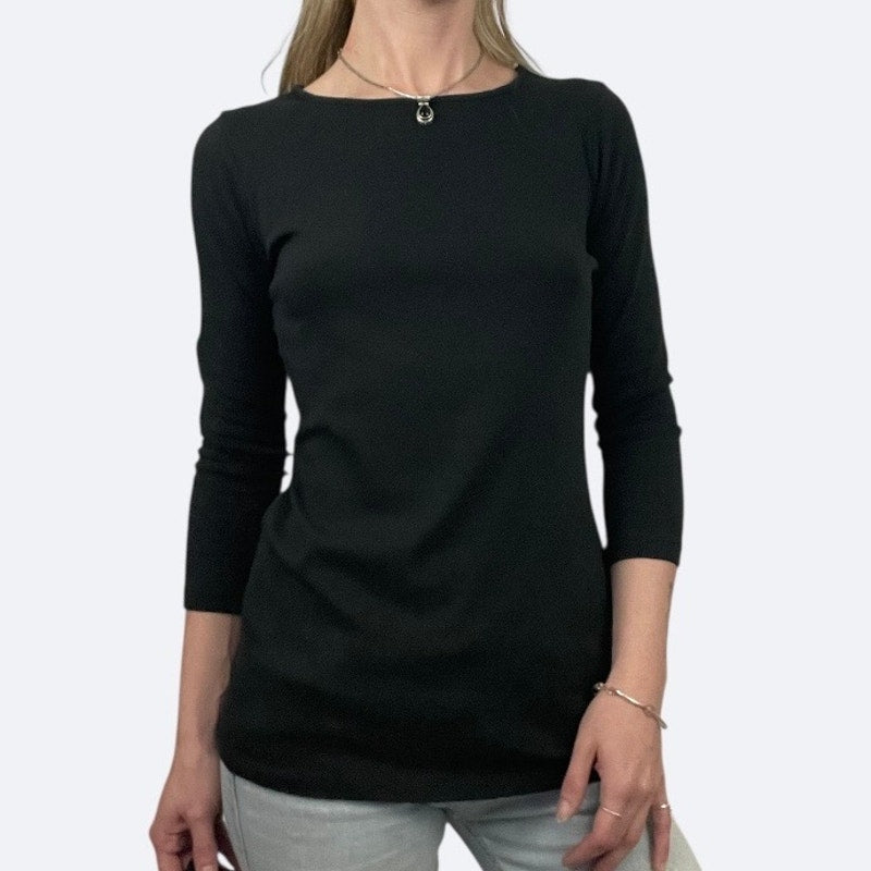 Jarbo Black Cropped Sleeve Crewneck Blouse