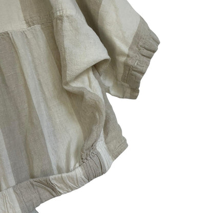 BDG Beige & White Striped Cropped Tie Front Button Down Blouse