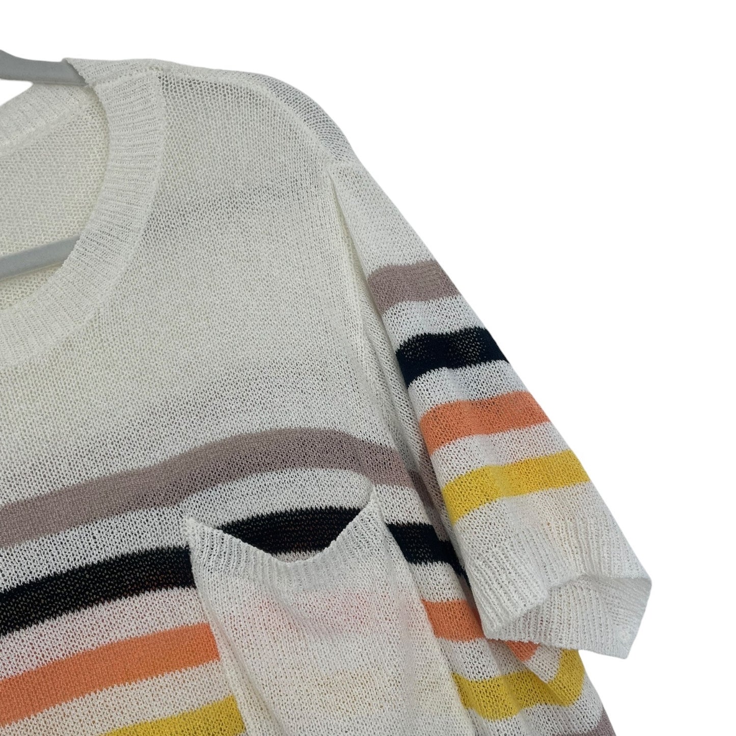 Bibi Cream Striped Colorful Striped Sheer Knit Top