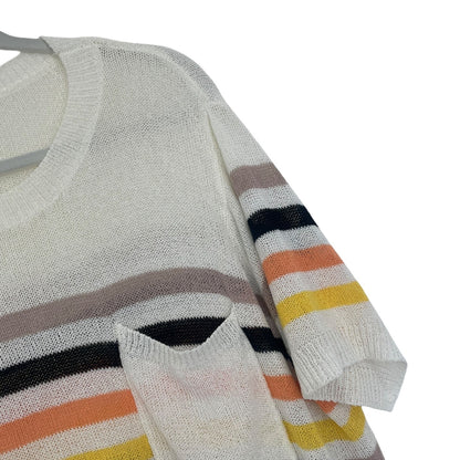 Bibi Cream Striped Colorful Striped Sheer Knit Top