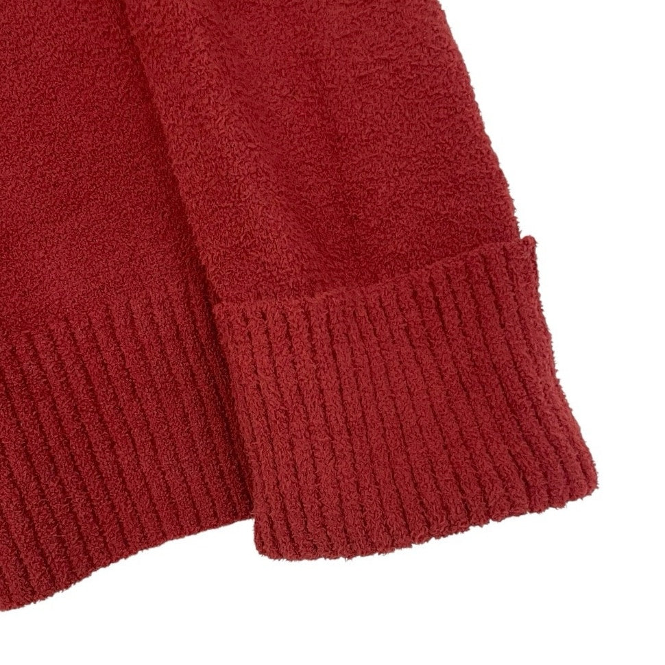 Red Textured Knit Cuffed Sleeve Crewneck Sweater