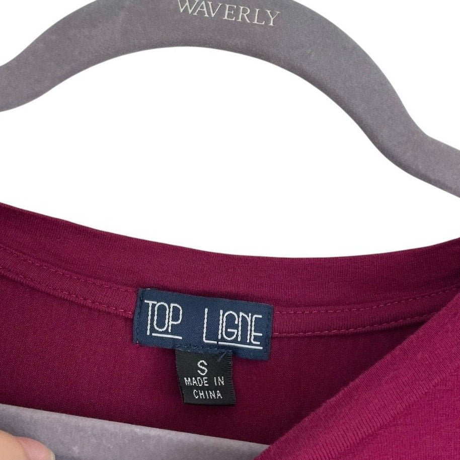 Top Ligne Magenta Cutout Neck Long Sleeve Top