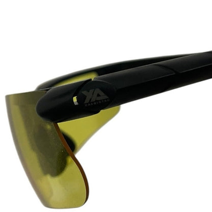 Sporty Shield Wraparound Black Frame Yellow Tinted Sunglasses