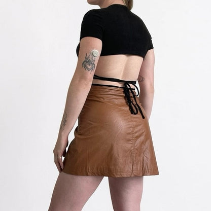 Free People Brown Faux Leather Wrap Mini Skirt