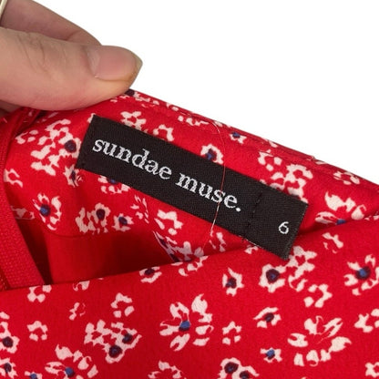 Sundae Muse. Red Floral Matching Mini Skirt & Cropped Blouse Set