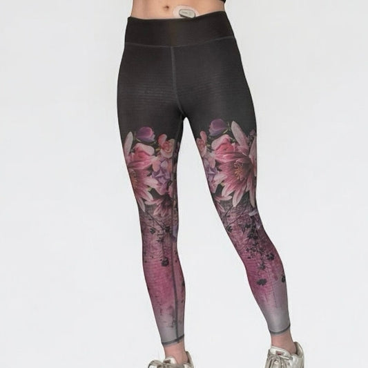 Evolution and Creation Active Grey & Pink Floral Athletic Leggings