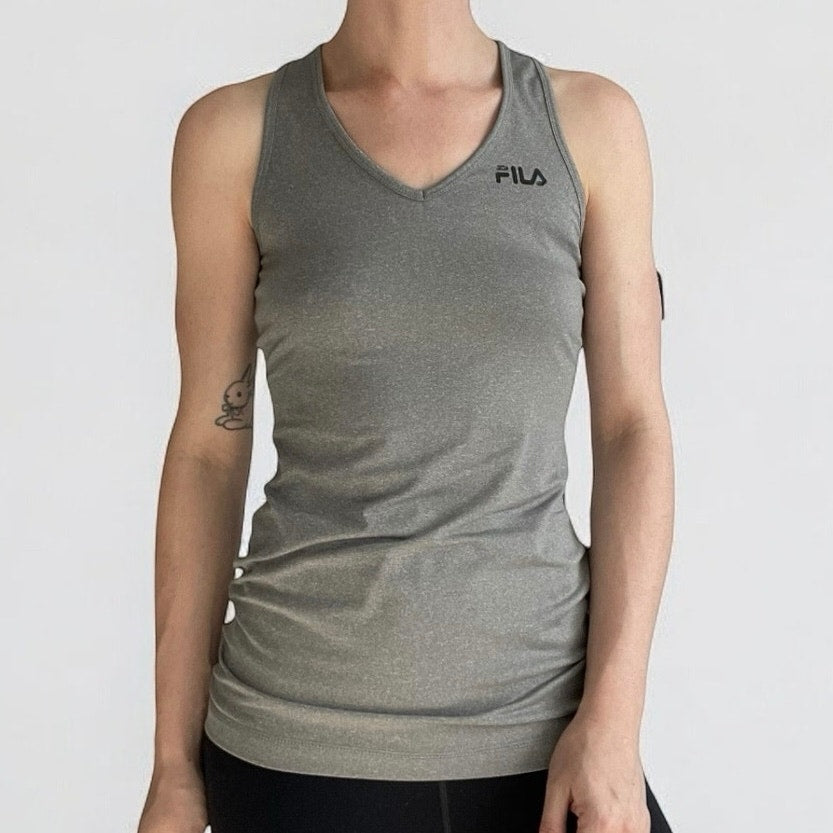 Fila Performance Port Athletic Grey Racerback Active V-Neck Tank Top