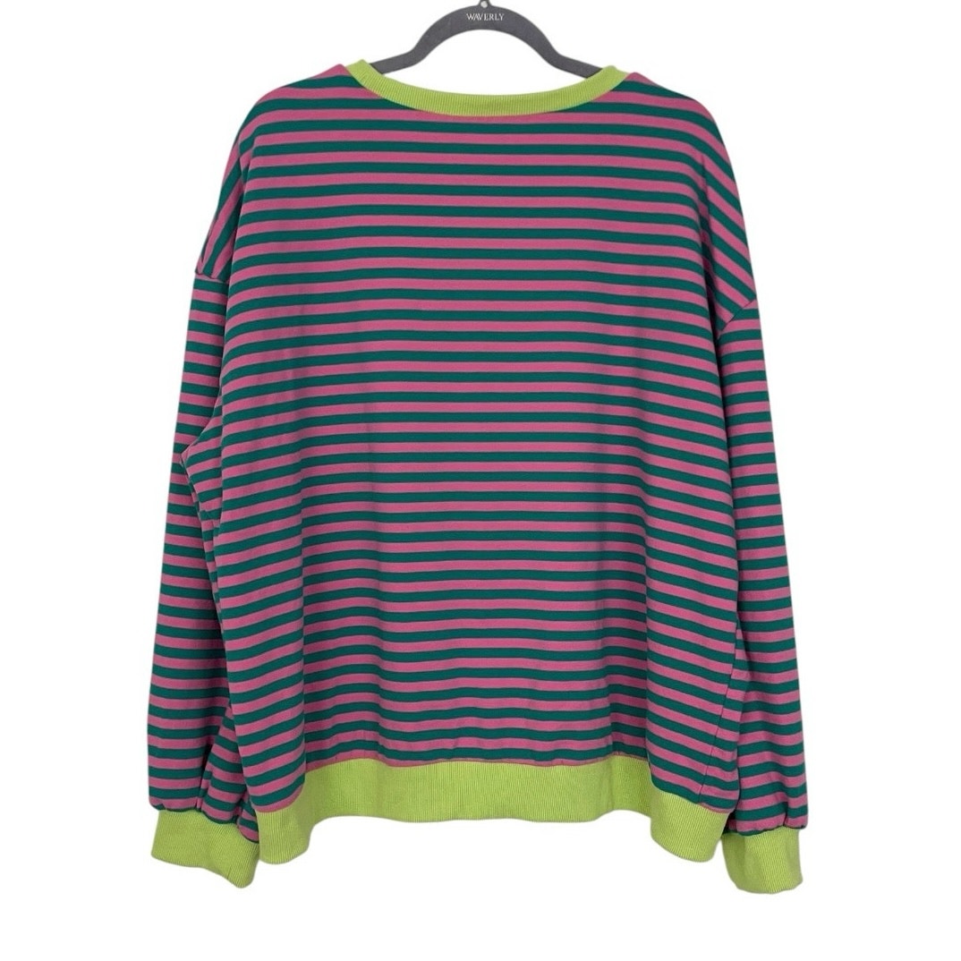 Vibrant Pink & Green Striped Sweatshirt