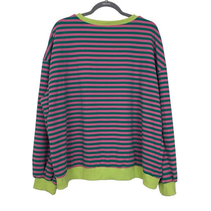 Vibrant Pink & Green Striped Sweatshirt