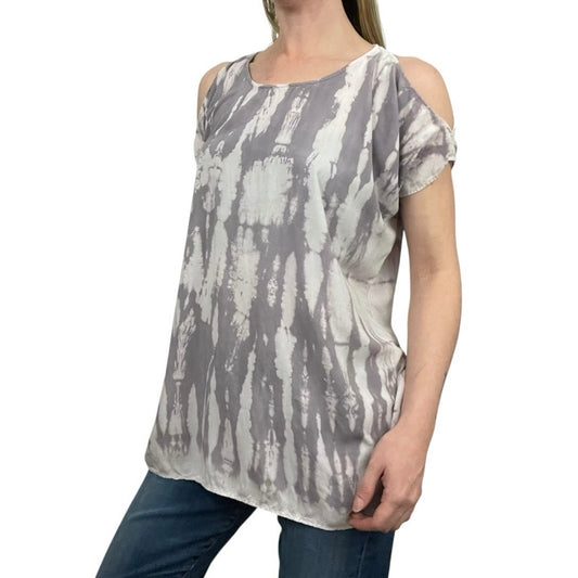 River + Sky Grey & White Tie-Dye Cold Shoulder Blouse