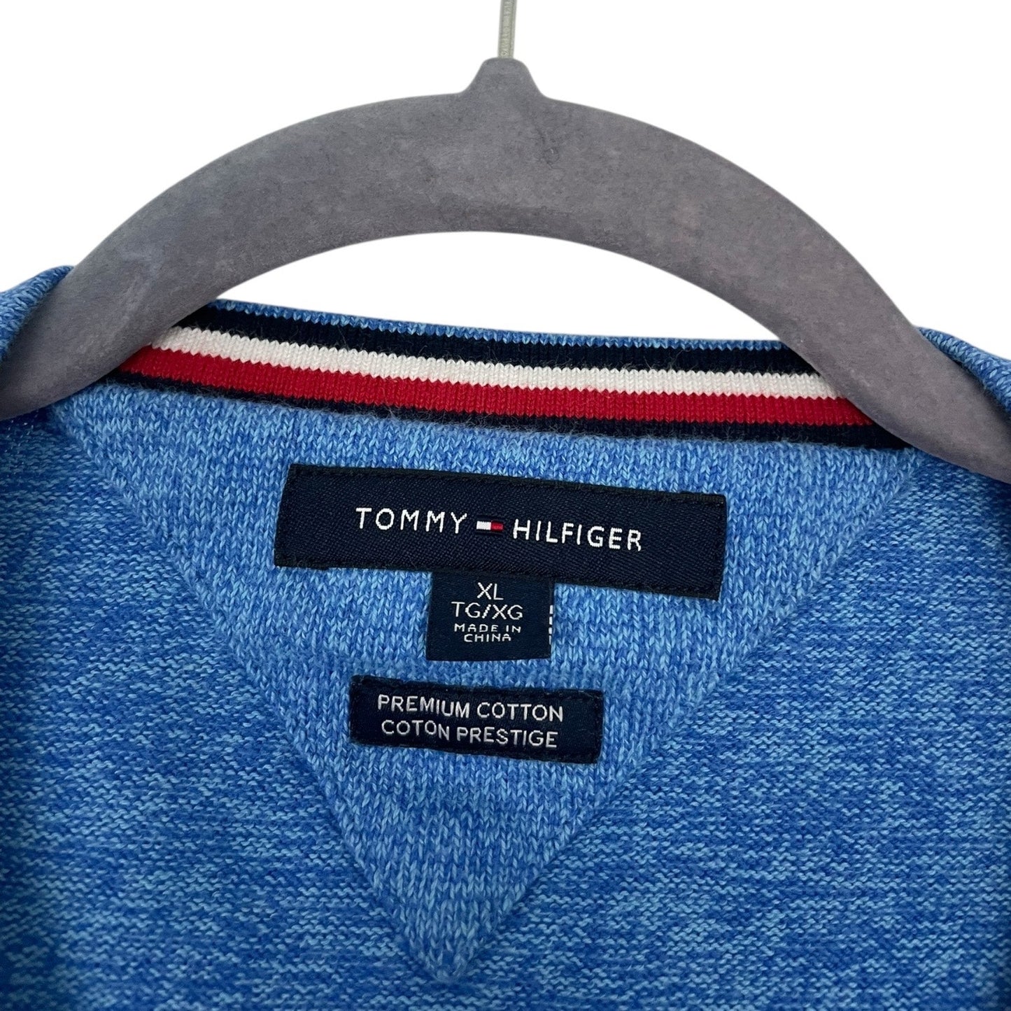Tommy Hilfiger Mens Blue Premium Cotton V-Neck Sweater