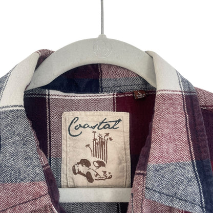 Coastal Mens Red & Navy Plaid Button Down Flannel Shirt
