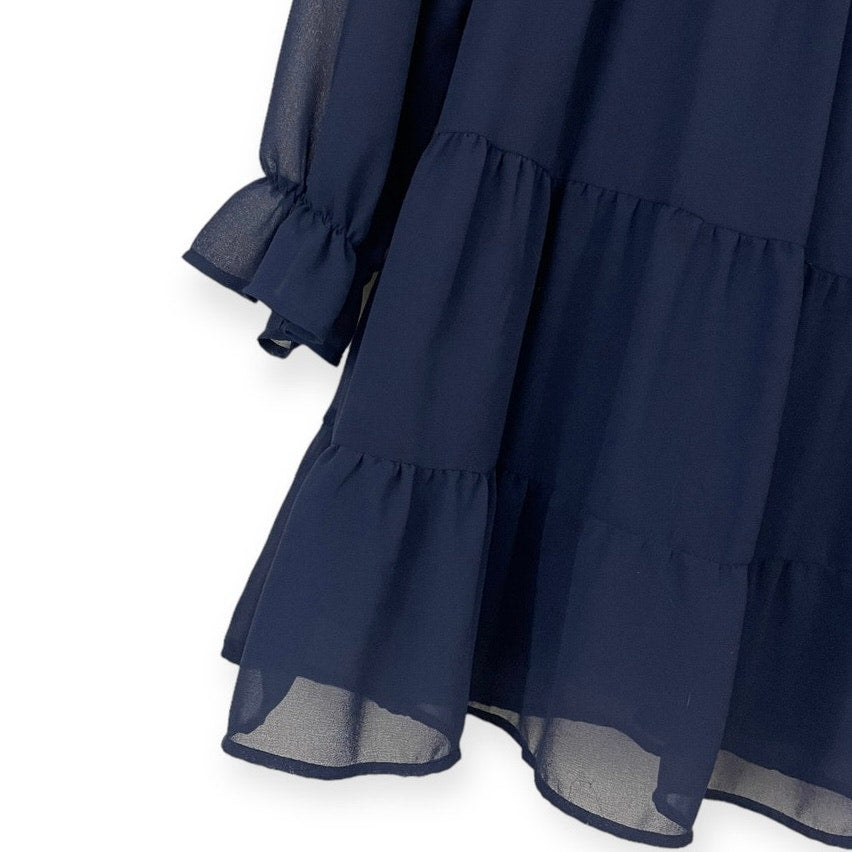 Altar’d State Navy Blue Ruffled Long Sleeve Mini Dress