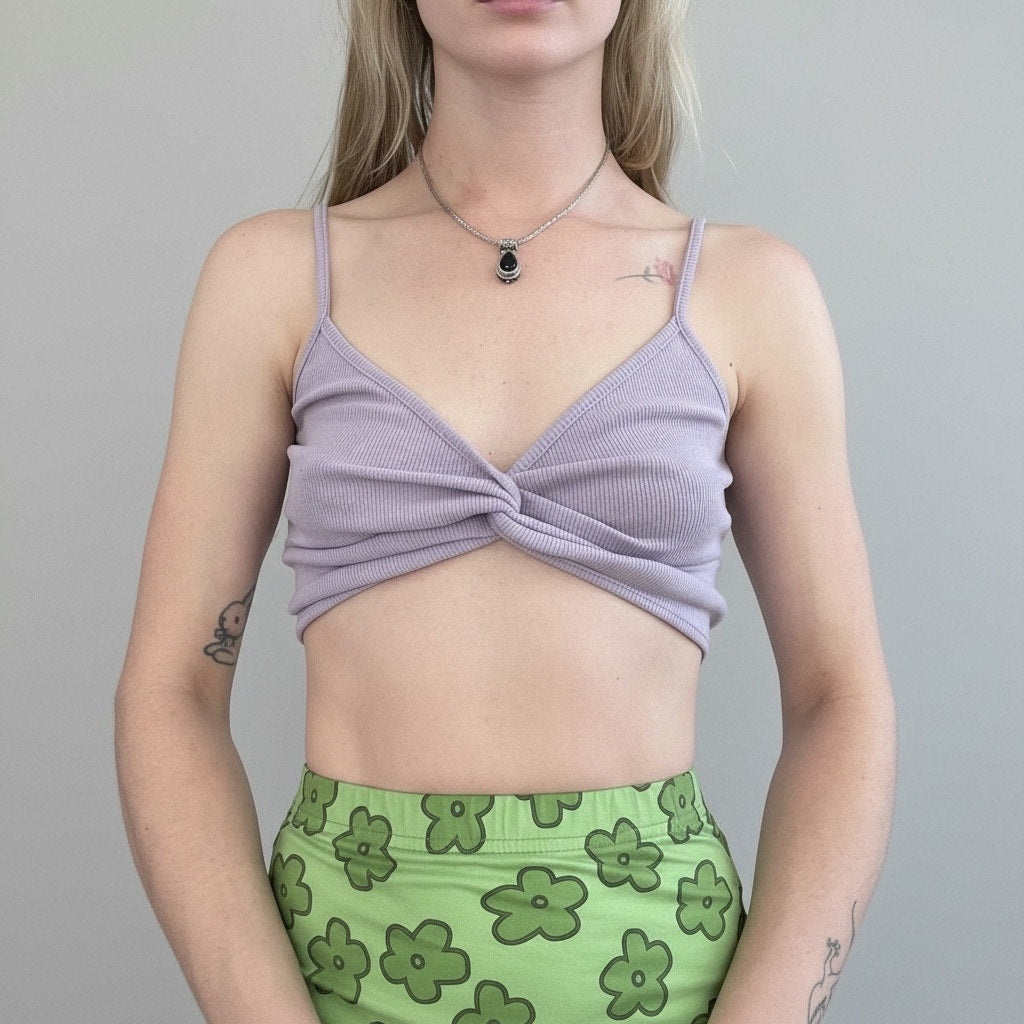 Light Purple Cropped Knot Front Ribbed Tank Top