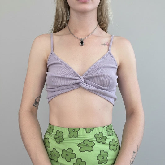 Light Purple Cropped Knot Front Ribbed Tank Top