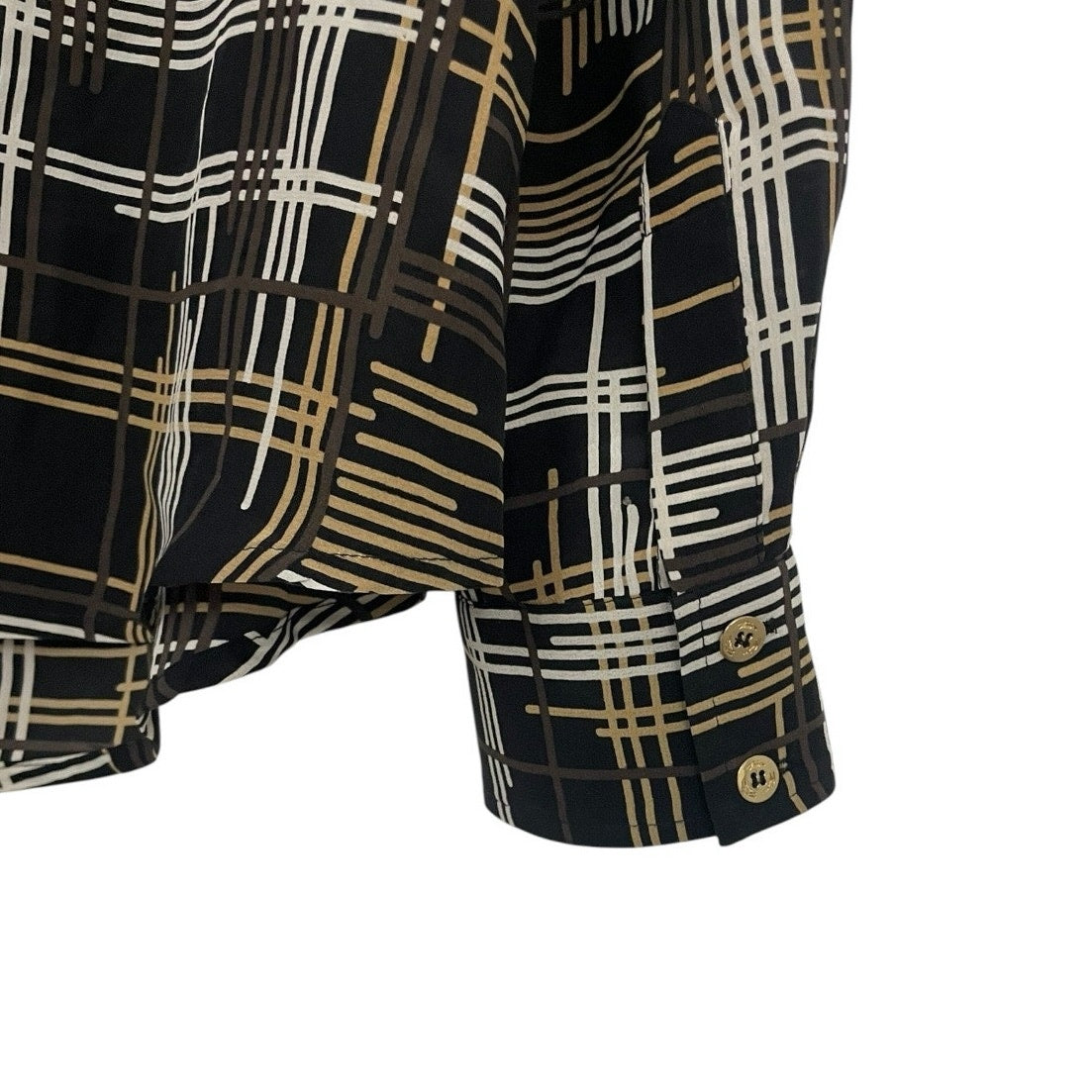 Trina Turk Black & Brown Silk Long Sleeve Button Down Tie Neck Blouse