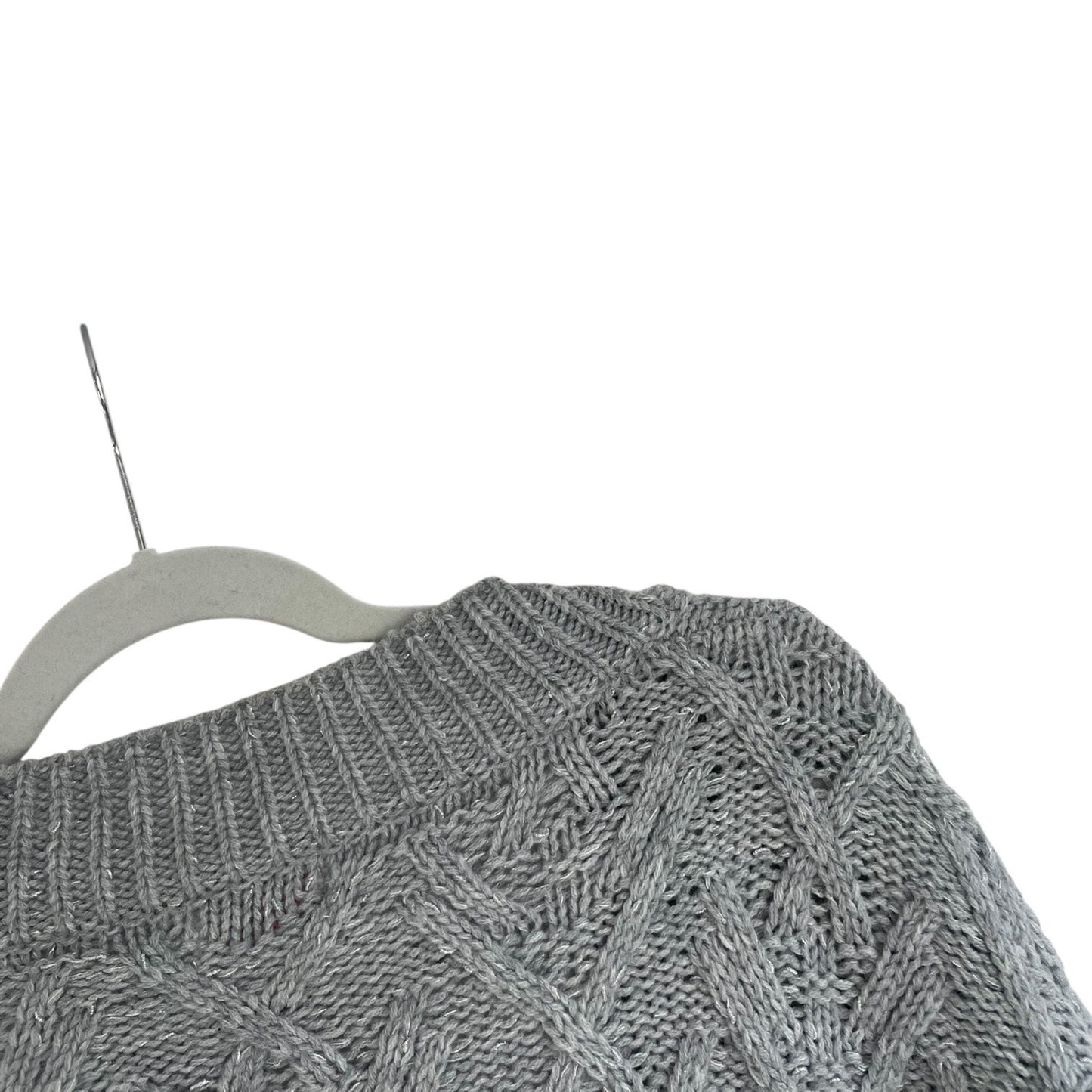 Pink Lily Grey Button Down Metallic Cable Knit Cardigan Sweater