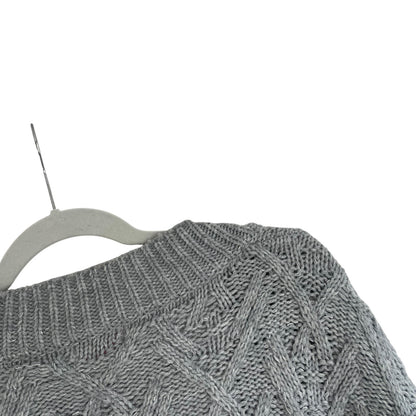 Pink Lily Grey Button Down Metallic Cable Knit Cardigan Sweater