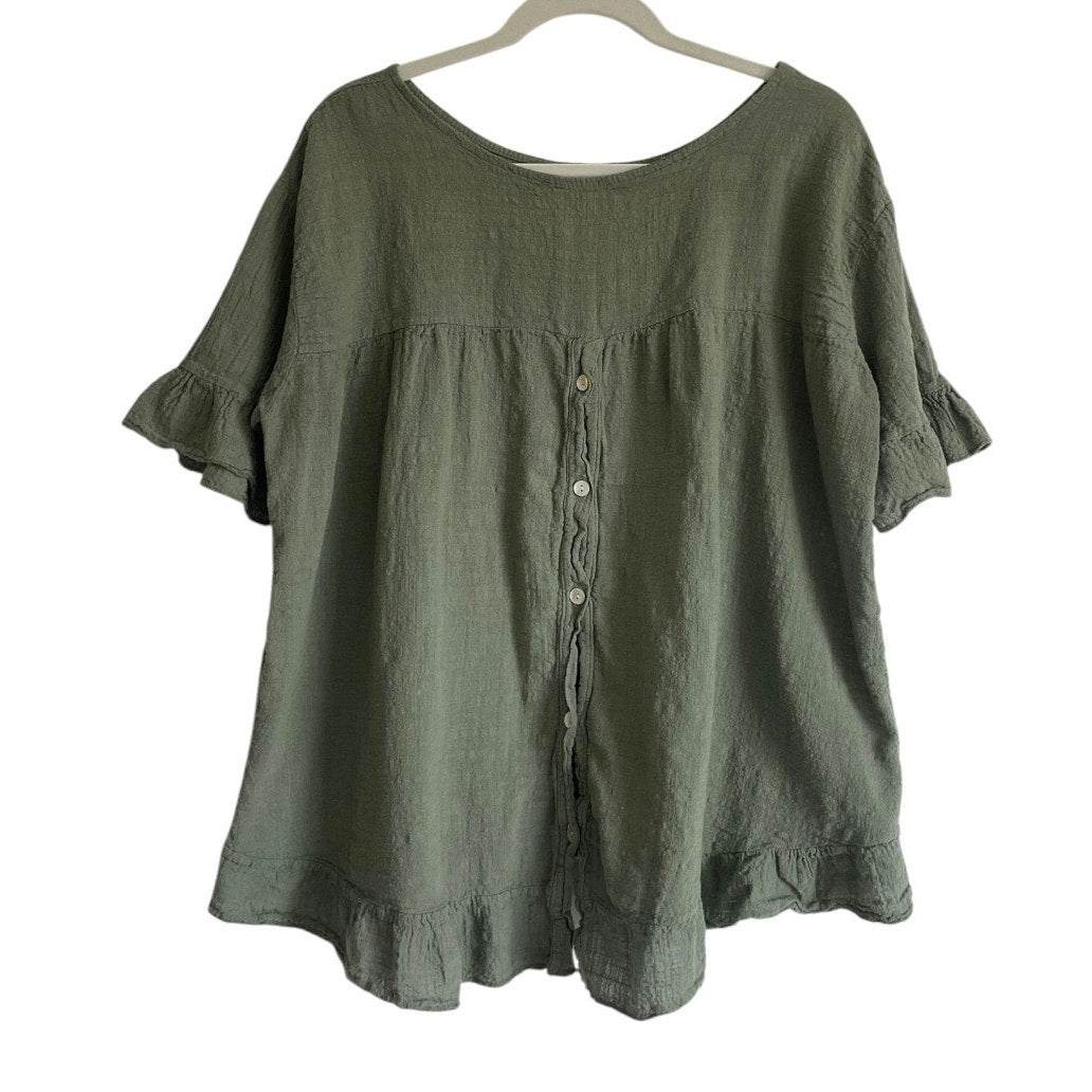 Diverse Olive Green Ruffle Trim Blouse