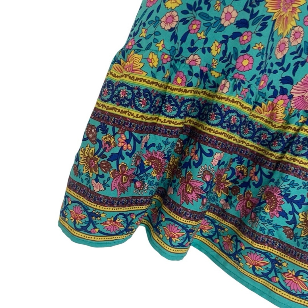 Qearal Blue Boho Floral Print Mini Dress