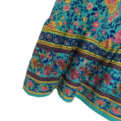 Qearal Blue Boho Floral Print Mini Dress