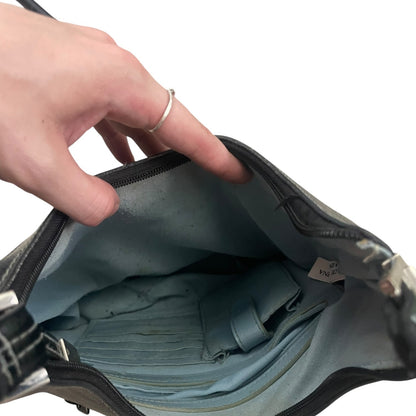 Black Vinyl Faux Leather Blue M Shoulder Bag