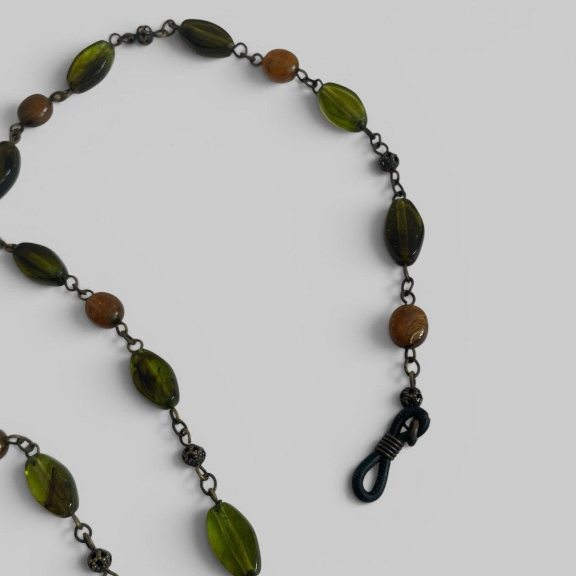 Vintage Green & Bronze Beaded Glasses Chain