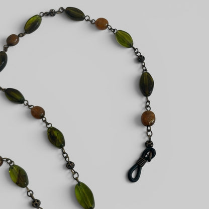 Vintage Green & Bronze Beaded Glasses Chain