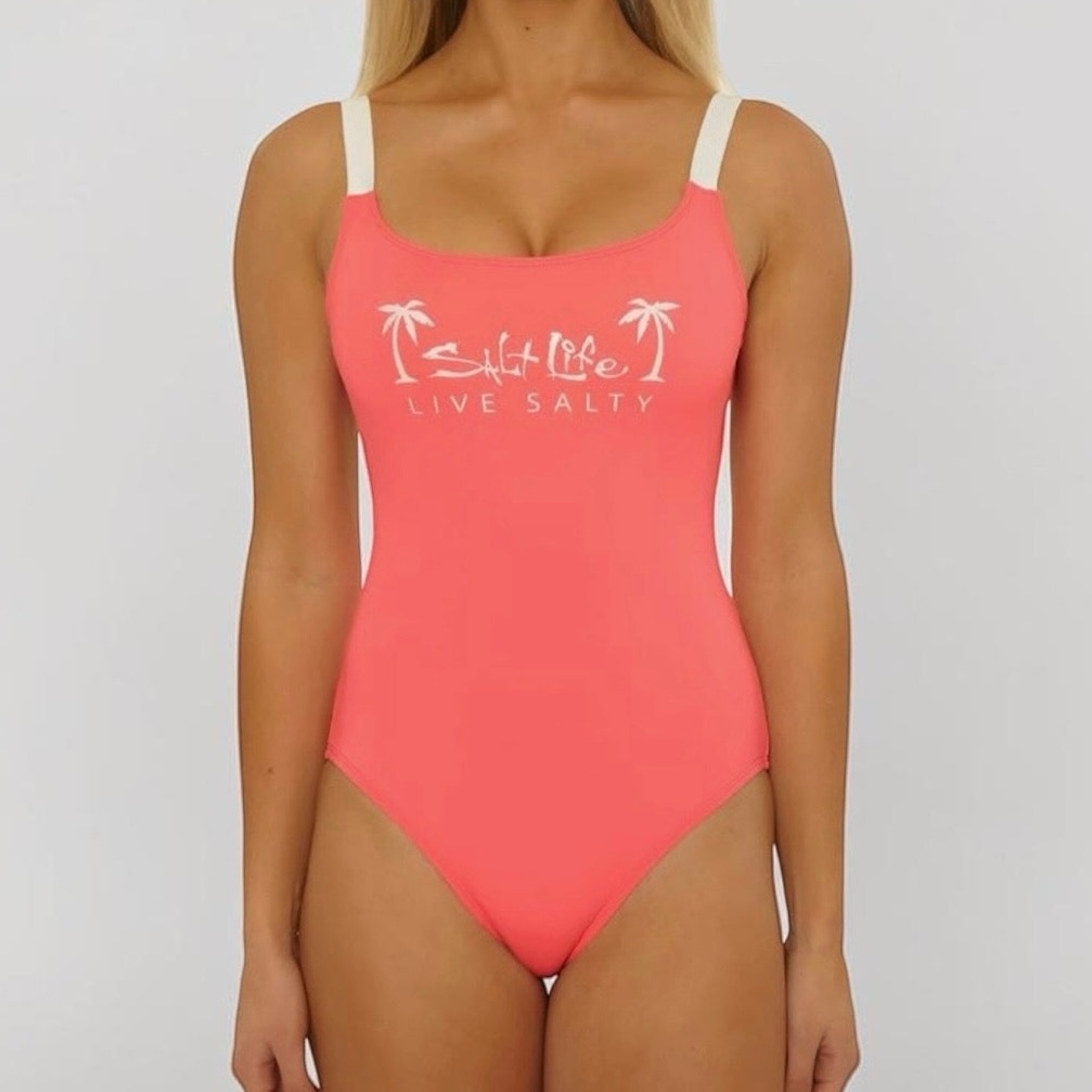 NWT Salt Life Coral Pink Live Salty Scoop Neck One Piece Swimsuit