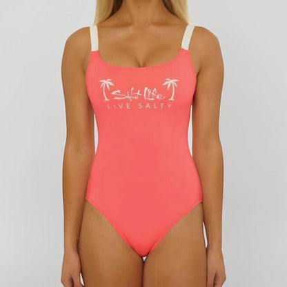 NWT Salt Life Coral Pink Live Salty Scoop Neck One Piece Swimsuit