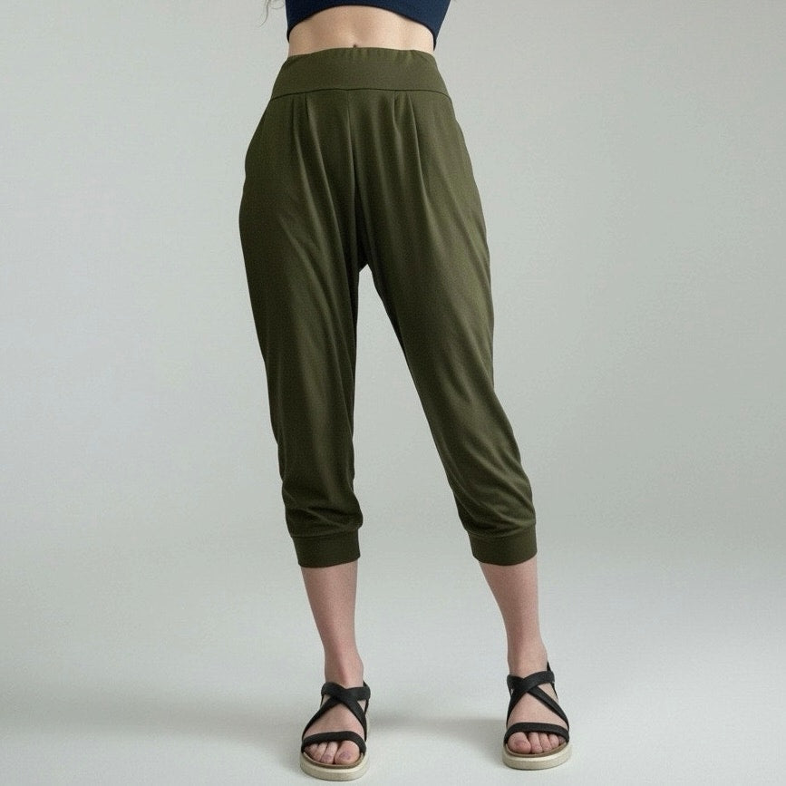 Ette Lut Olive Green Casual Active Lounge Cropped Pants