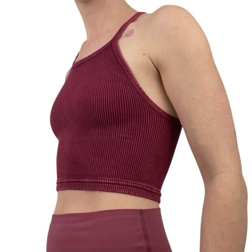 Free People Movement Maroon Ribbed Cropped Active Top