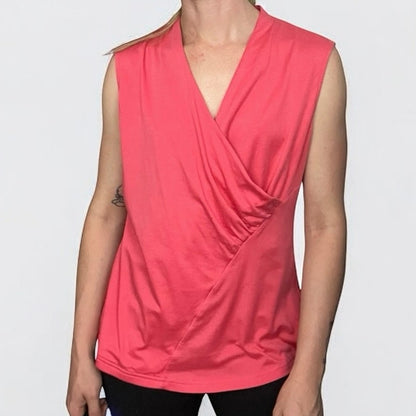 Doncaster Coral Pink V-Neck Wrap Short Sleeve Blouse