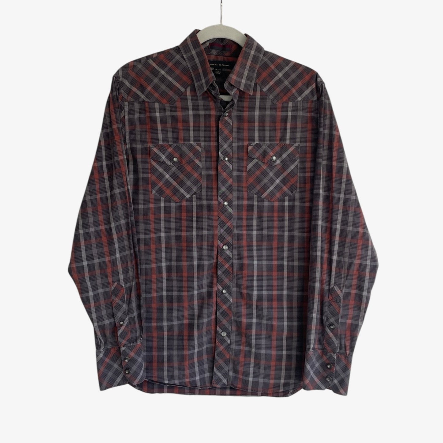 Banana Republic Mens Red & Brown Plaid Long Sleeve Button Down Shirt