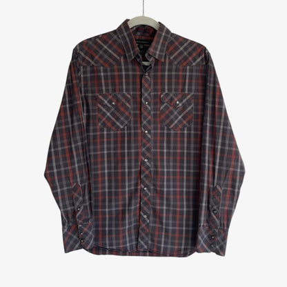Banana Republic Mens Red & Brown Plaid Long Sleeve Button Down Shirt