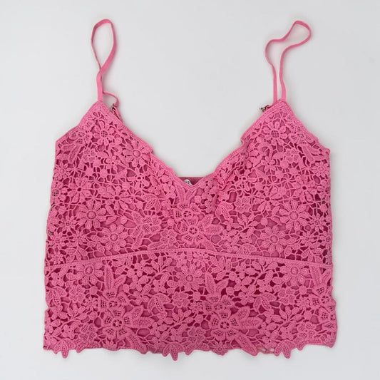 Stradivarius Pink Floral Lace Cropped Tank Top