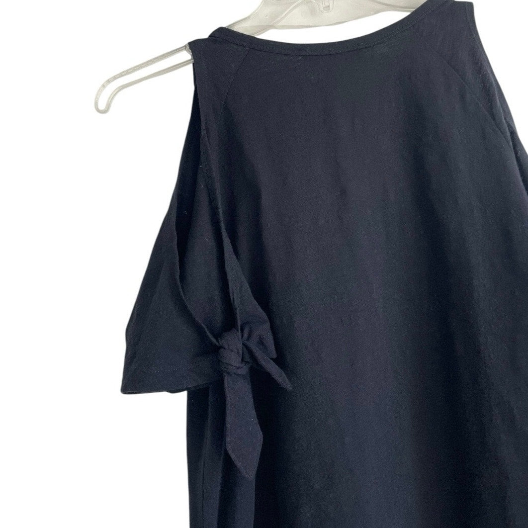 Sanctuary Black Soft Cold Shoulder Knot Sleeve Blouse