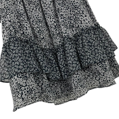 LOFT Black & Black Floral Layered Half Sleeve A-Line Mini Dress