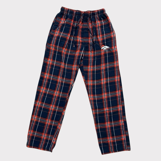 NFL Team Apparel Mens Denver Broncos Navy Blue & Orange Plaid Pajama Pants