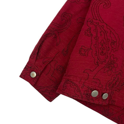 Silk Land Vintage Red & Black Paisley Embroidered Button Down Jacket