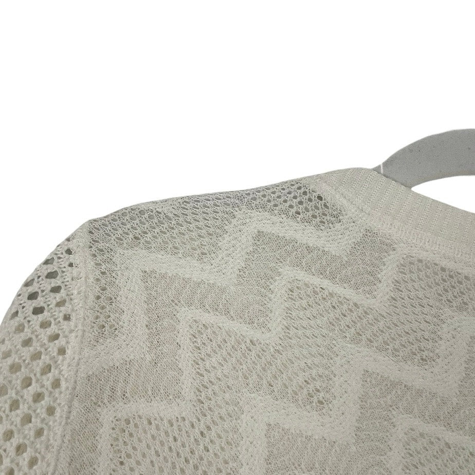 Free People White Lace Trim Sheer Knit Cross Front Sweater