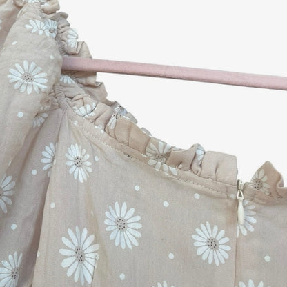 Nasty Gal Nude Floral Puff Sleeve Lace Up Front A-Line Mini Dress