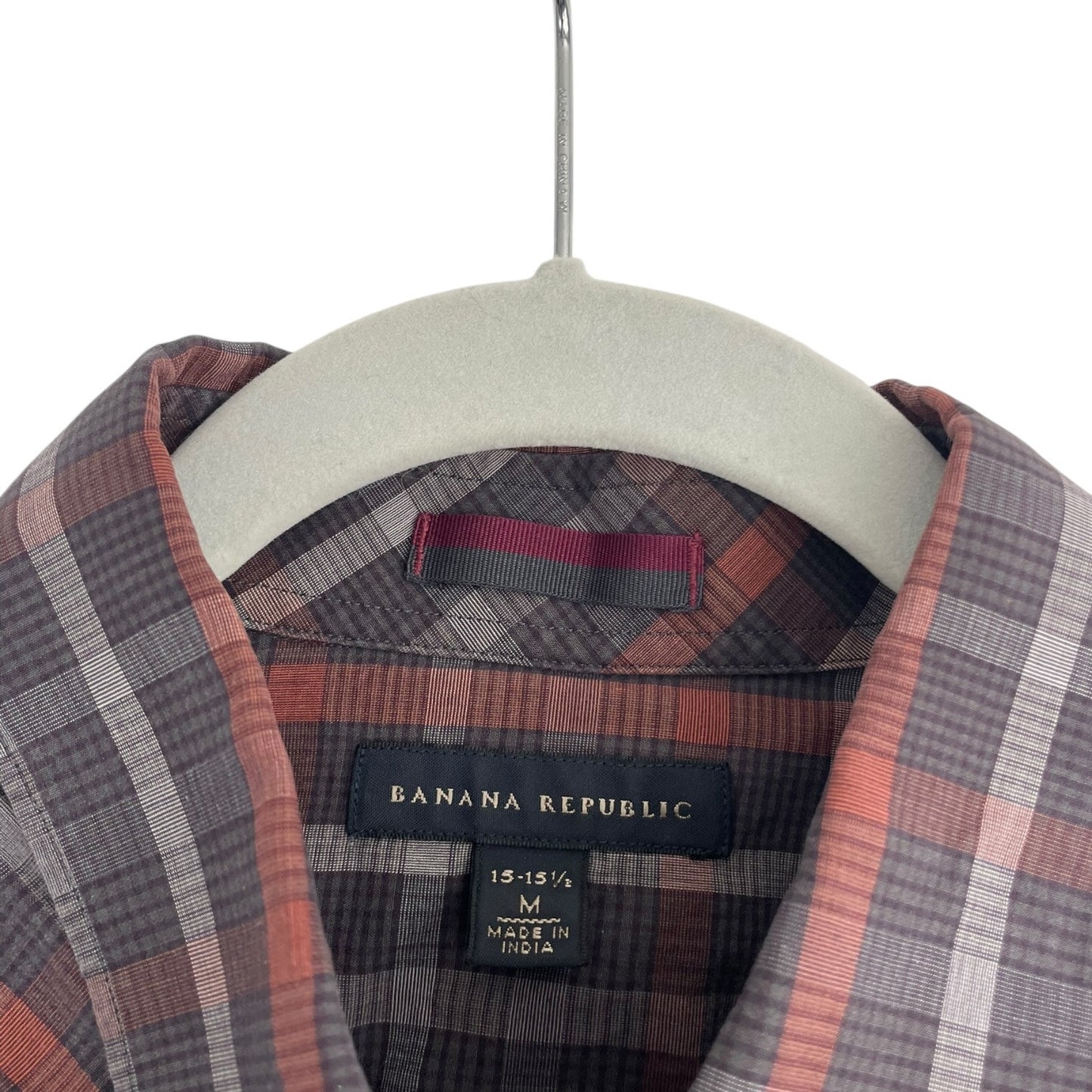 Banana Republic Mens Red & Brown Plaid Long Sleeve Button Down Shirt