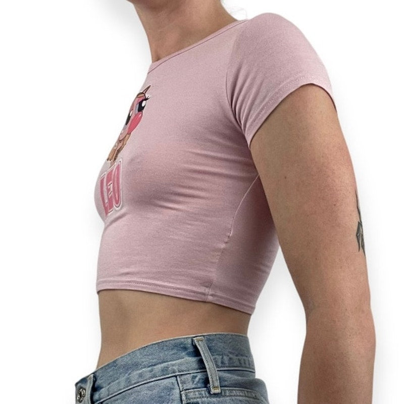 Soft Light Pink Leo Y2K Graphic Short Sleeve Cropped Baby Tee