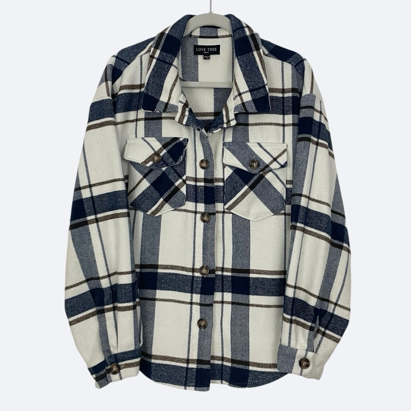 Love Tree Navy Plaid Button Down Jacket