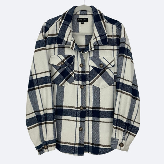 Love Tree Navy Plaid Button Down Jacket