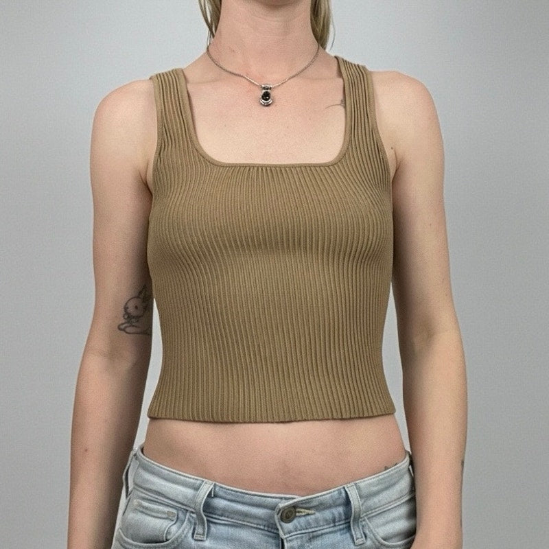 Forever 21 Beige Ribbed Tank Top