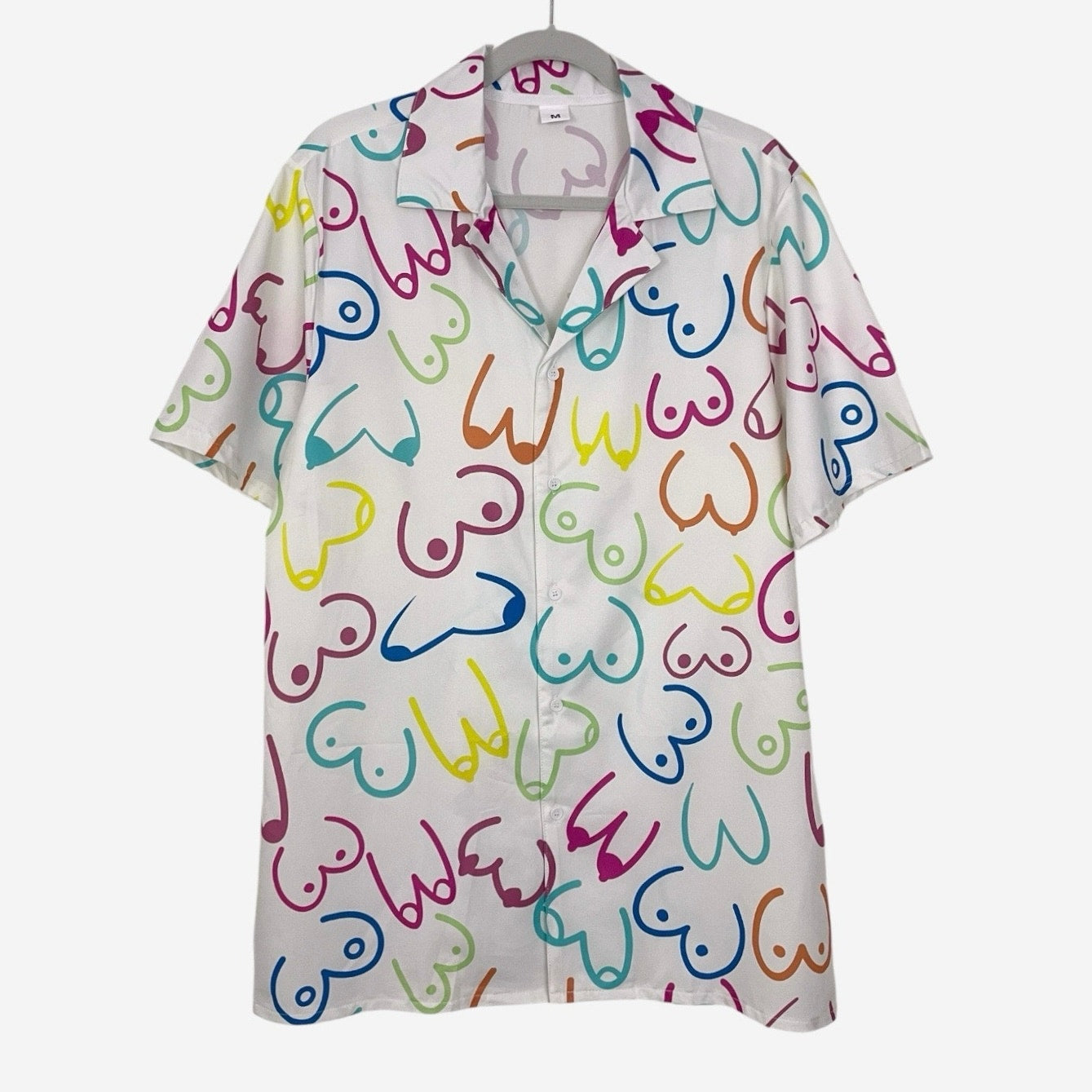 Unisex Colorful Breast Print Short Sleeve Button Down Shirt