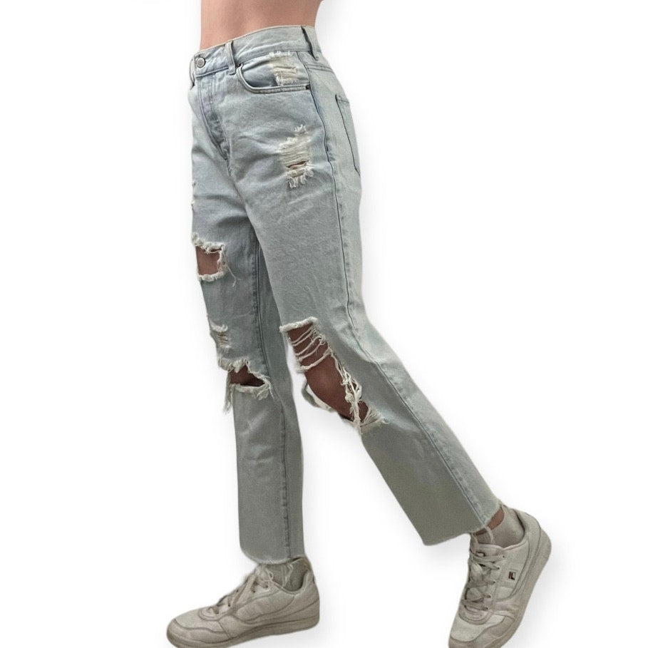 Pacsun Light Wash High Rise Straight Leg Distressed Jeans