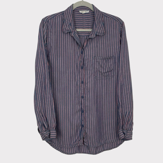 BeachLunchLounge Blue & Red Striped Long Sleeve Button Down Blouse